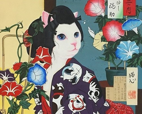 【原画】猫と朝顔の浮世絵「入谷の朝顔」／額お取り寄せ 絵画 猫心