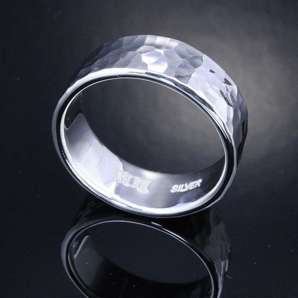 【刻印無料】 指輪 メンズ : 丸 鎚目 シルバー リング 8mm幅 28～32号 シンプル 1枚目の画像