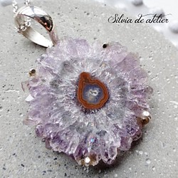 &lt;單點·B&gt;紫水晶寶石花切片晶洞項鍊silver92575厘米 第1張的照片