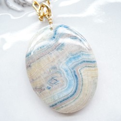 [1分B]稀有寶石超大顆粒藍色貝殼石（海洋）金長項鍊 第1張的照片