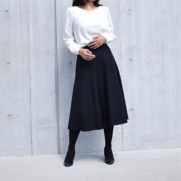 【売切れ】7-15号warmthストレッチポンチ　フレアースカート　ブラック 1枚目の画像