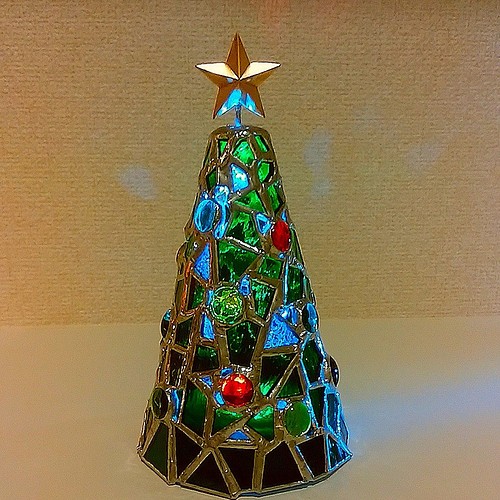 ガラスのクリスマスツリー☆LEDライト付き～再販 照明（ライト 