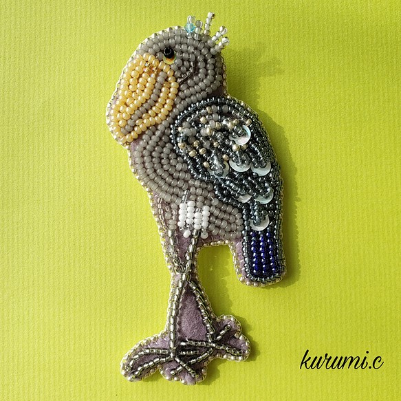 ハシビロコウのビーズ刺繍ブローチ ブローチ kurumi.c 通販｜Creema