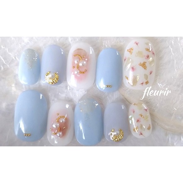 ネイルチップ パステルネイル パステルブルー ドライフラワー ネイルチップ ネイルシール Nail Fleurir 通販 Creema クリーマ ハンドメイド 手作り クラフト作品の販売サイト