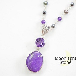 杉石和紫水晶和天然石珠長項鍊 第1張的照片