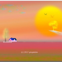 「夕陽とあったか我が家Ⅱ」　イラストポストカード3枚組No.303 1枚目の画像