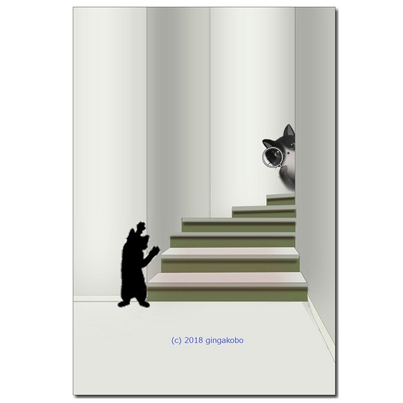 「探偵ごっこ」　ほっこり癒し系のイラストポストカード3枚組No.440 1枚目の画像