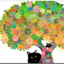 「黒猫ちゃんとフクロウくんの関係」　ほっこり癒し系のイラストポストカード3枚組No.462 1枚目の画像