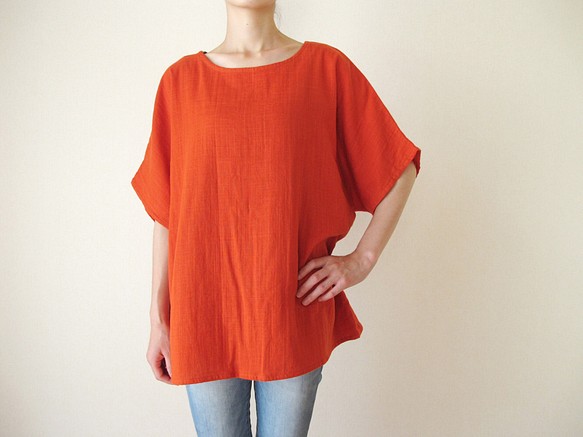 ダブルガーゼ（綿100%）のシャツ（オレンジ） 1枚目の画像