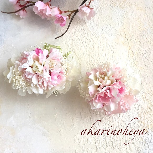 再販×6 親子コサージュ プリザーブドフラワ アーティフィシャルフラワー 桜ハンドメイド2019 1枚目の画像