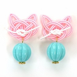 穿孔貓的耳環/耳環（粉色×綠色） 第1張的照片