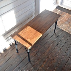 オーク集成無垢材×アイアン鉄脚ベンチ・サイドテーブル（ダークチョコ） 1枚目の画像