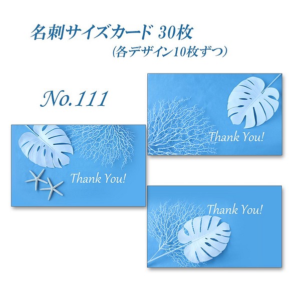 No.111  白いモンステラ   名刺サイズサンキューカード   30枚 1枚目の画像