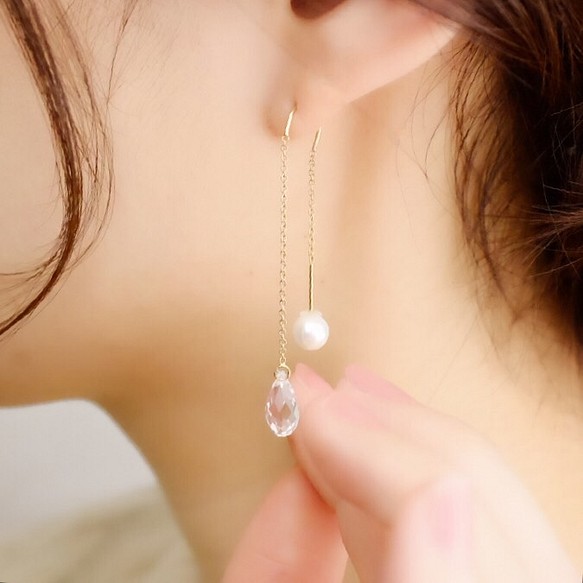 <p_233> 14kgf◇琥珀色施華洛世奇及貝殼珍珠色美國耳環 第1張的照片