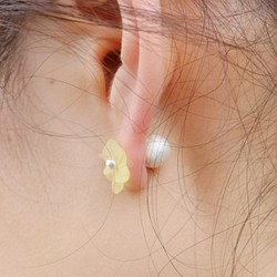 ▼4 <p_60> “黃色”花朵和珍珠背扣耳環 第1張的照片