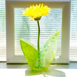 ガラスの葉っぱの花びん-B① 1枚目の画像