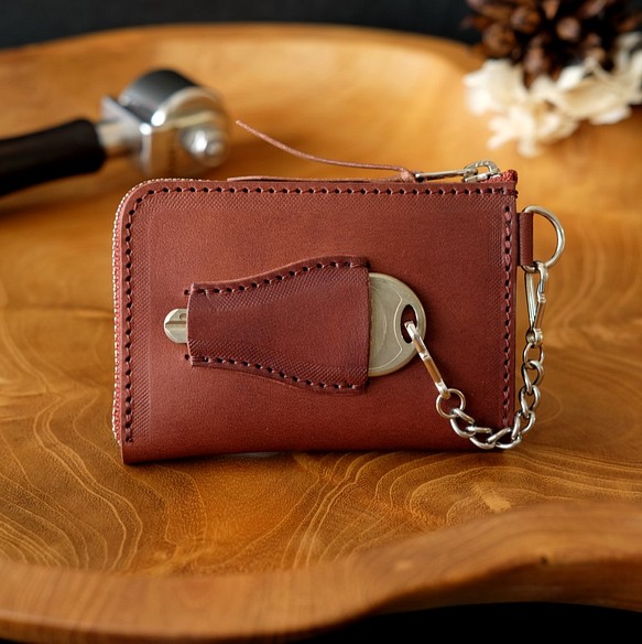 鍵も仕舞える小さい財布 チョコ（サドルレザー）コンパクトキーケース