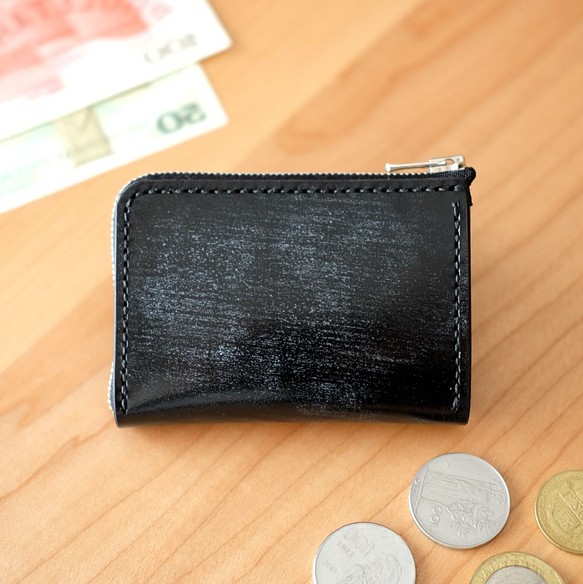 【受注製作】革の小財布  BRIDLE / BLACK 小さい財布・コンパクト・ブラック・ブライドルレザー 1枚目の画像