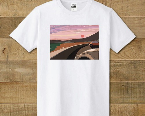 湘南イラスト・Tシャツ 七里ヶ浜パーキングから望む江ノ島の夕暮れ