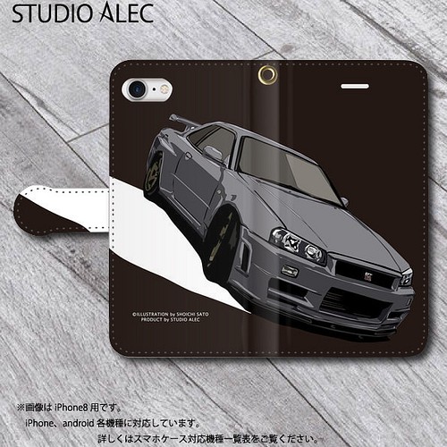 日産 Bnr34 スカイラインgt R 手帳型イラスト スマホケースiphone Android対応 6色バリエーション スマホケース カバー Studio Alec 通販 Creema クリーマ ハンドメイド 手作り クラフト作品の販売サイト