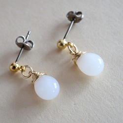 GLASS Larme pierced earrings/ear clips Snow white 第1張的照片