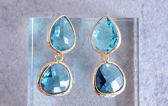 閃亮的藍寶石玻璃耳環 Shizuku 第1張的照片