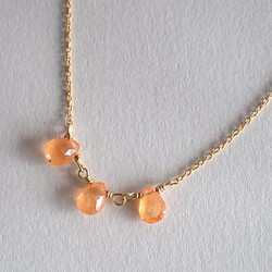 STONE Orange Garnet Pair Shape Necklace k14gf 第1張的照片