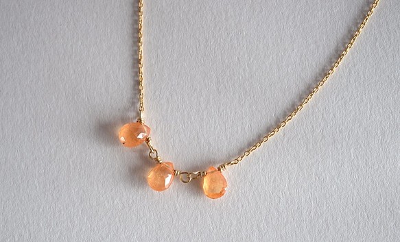 STONE Orange Garnet Pair Shape Necklace k14gf 第1張的照片
