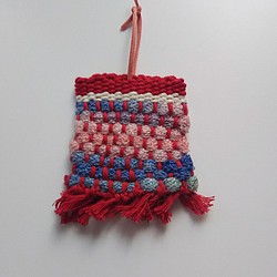 手織り　レインボー染め　キーケース　赤 1枚目の画像
