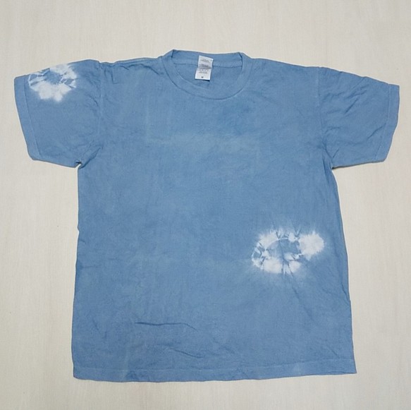 藍染め絞りTシャツ　メンズ　Mサイズ　草木染め　インド藍染め　 1枚目の画像