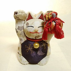 木目込人形　招き猫＆巾着 1枚目の画像