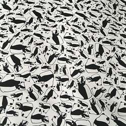 テキスタイル　布　親子パンダ　ブラック　綿シャンタン 1枚目の画像