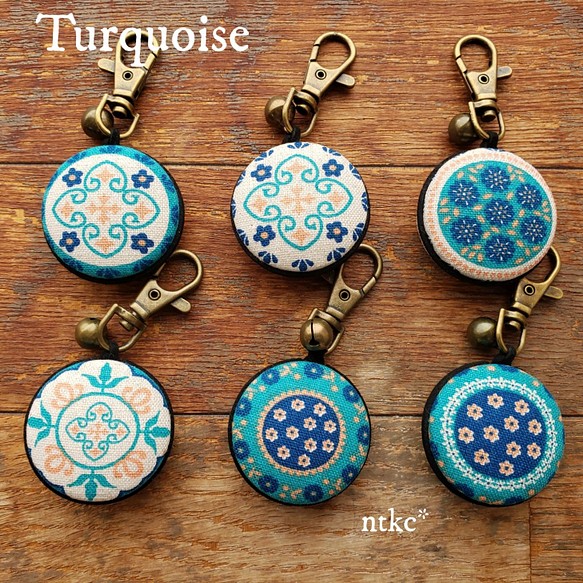 鈴付 キーホルダー 【Turquoise】＊polish tile＊ 鍵 家 自転車 車