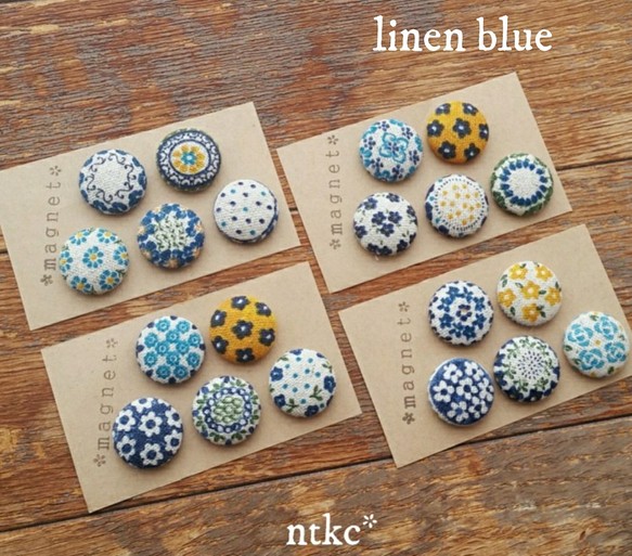 マグネット 5個セット(18㎜)【linen blue】 ＊polish pottery＊ 磁石 インテリア 東欧 花 1枚目の画像