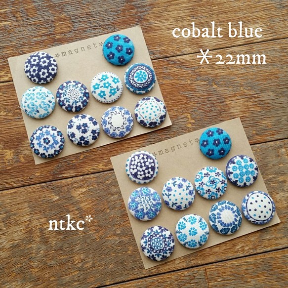 マグネット 10個セット(22㎜)【cobalt blue】＊polish pottery＊ 磁石 インテリア 花柄 1枚目の画像