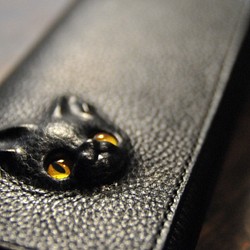 少しだけ特別版！黒猫の長財布（表革VACCHETTA800、仮セット猫目ケット・シーⅡ）約238ｇ 猫目選べます♪ 1枚目の画像