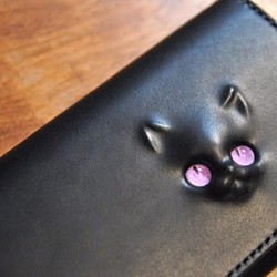 黒猫の長財布 （内装：炭黒）約230ｇ  猫目選べます♪ 1枚目の画像