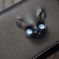 黒猫の長財布 （内装：黒）約268ｇ  猫目選べます♪ 1枚目の画像