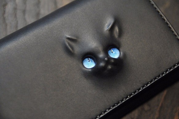 黒猫の長財布 （内装：黒）約268ｇ  猫目選べます♪ 1枚目の画像
