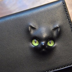 黒猫の長財布 （内装：ダークグレー）約221ｇ  猫目選べます♪ 1枚目の画像