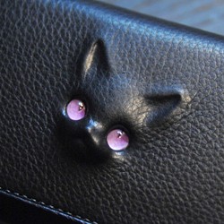 黒猫の長財布（表革：conceria800社、内装：ダークグレー／ブラック） 約268ｇ  猫目選べます♪ 1枚目の画像