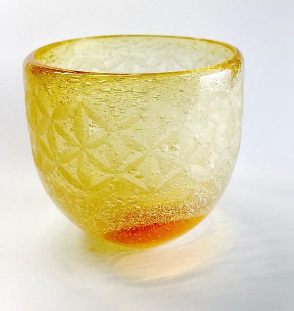 東京切子（花切子）グラス　六花　橙 1枚目の画像