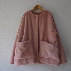 ★★en-en・フワフワ・エコファー・ポケットジャケット・サーモンピンク 1枚目の画像