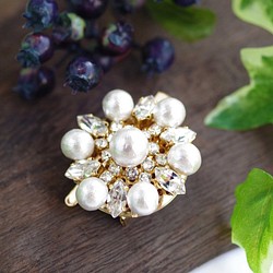 pearls ＆ crystals】パール＆クリスタル・ブローチ兼ヘアクリップ
