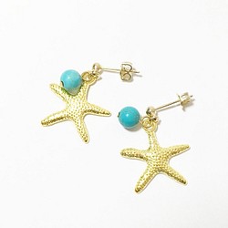 夏 ターコイズ マリン starfish　-gold- ピアス&イヤリング SUMMER 海 1枚目の画像
