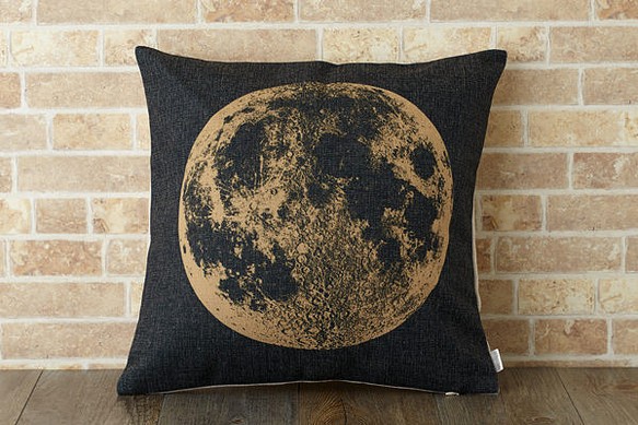 クッションカバー 45×45cm 北欧柄 月 天然リネン ビッグムーン jubileecushionse423a 1枚目の画像