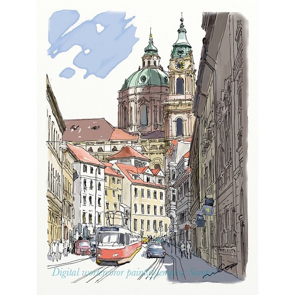 ポストカード ヨーロッパ風景画(組合せ自由4枚セットで1.000円) No.121 プラハ　カルメリッカー通り 1枚目の画像