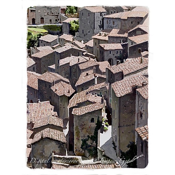 ポストカード ヨーロッパ風景画(組合せ自由4枚セットで1.000円) No.133   トスカーナの城砦都市ソラーノ 1枚目の画像