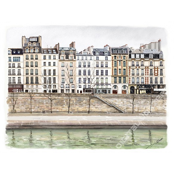 ポストカード ヨーロッパ風景画（組み合わせ自由4枚セット1.000円）No.189  冬のセーヌ川 1枚目の画像