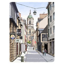 ポストカード ヨーロッパ風景画（組み合わせ自由4枚セット1.000円）No.196  レンヌの教会通り 1枚目の画像